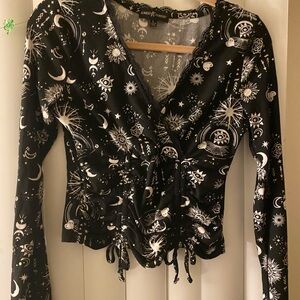 Almost Famous Black Celestial Print Blouse-size L